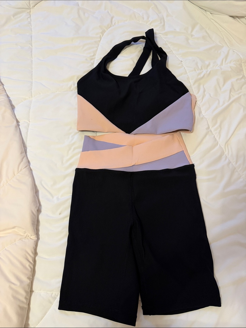 Pink Lily Black, Peach & Lavender Colorblock Active Set
